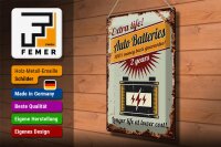 Blechschild Retro 30x40cm Auto Batteries extra life