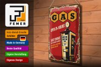 Blechschild Retro 30x40cm Gas open 24 next service