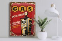 Blechschild Retro 30x40cm Gas open 24 next service
