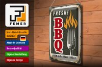 Blechschild Retro 30x40cm fresh BBQ Premium Quality meat