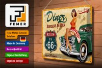 Blechschild Pinup 40x30cm Retro diner burgers beer