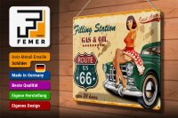 Blechschild Pinup 40x30cm Retro Gas Oil open 24 hours
