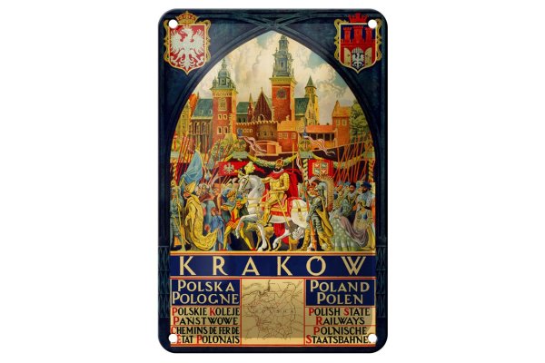 Blechschild Polen 12x18cm Krakow Polska Pologne Wanddeko