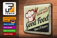 Blechschild Retro 40x30cm Good Food cold drink open 24