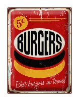 Blechschild Retro 30x40cm burgers best in town Fast food