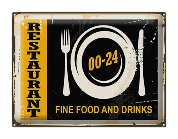 Blechschild Retro 40x30cm Restaurant Essen Fine Food Drinks