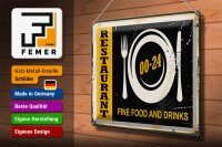 Blechschild Retro 40x30cm Restaurant Essen Fine Food Drinks