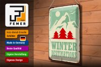 Blechschild Retro 30x40cm Ski winter destinations Abenteuer