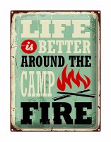 Blechschild Retro 30x40cm Camping campfire life is better