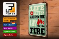 Blechschild Retro 30x40cm Camping campfire life is better