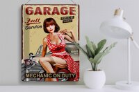 Blechschild Pinup 30x40cm Retro full Service mechanic Auto