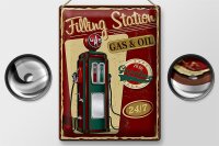 Blechschild Retro 30x40cm Gasoline filling station gas 24/7