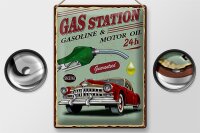 Blechschild Retro 30x40cm Gas Station gasoline motor oil 24