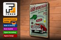 Blechschild Retro 30x40cm Gas Station gasoline motor oil 24