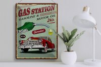 Blechschild Retro 30x40cm Gas Station gasoline motor oil 24