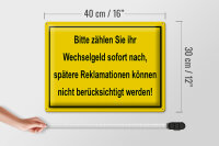 Blechschild Hinweis 40x30cm Bitte zählen Sie Wechselgeld