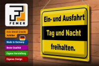 Blechschild Hinweis 40x30cm Ausfahrt Tag Nacht freihalten