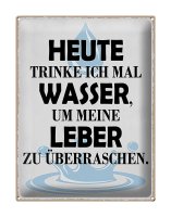 Blechschild Spruch 30x40cm heute trinke ich Wasser Leber