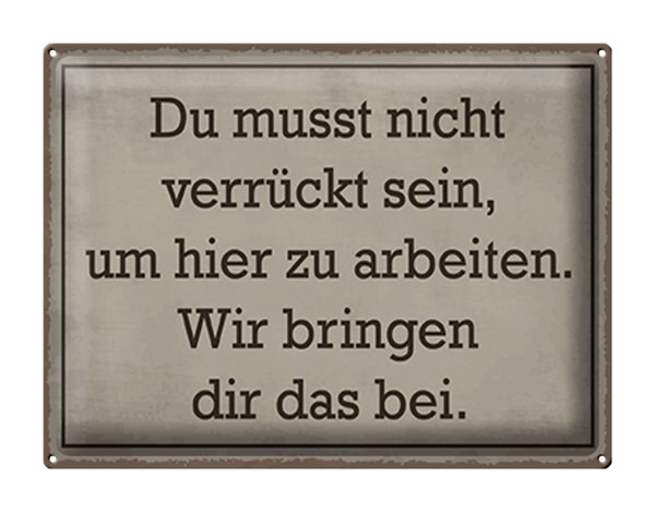 Blechschild Spruch 40x30cm du musst nicht verrückt sein arbeiten