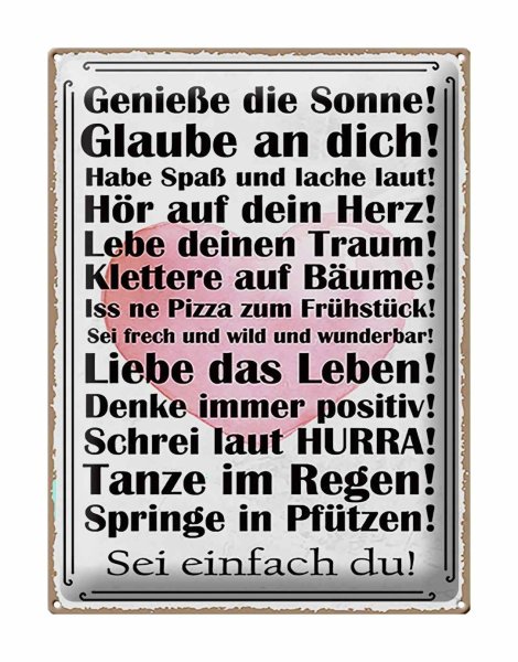 Blechschild Spruch 30x40cm genieße die Sonne sei einfach du