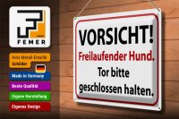 Blechschild Hinweis 40x30cm Vorsicht Freilaufender Hund