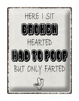 Blechschild Spruch 30x40cm here i sit broken hearted came