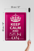 Blechschild Spruch 30x40cm Keep Calm and sew on