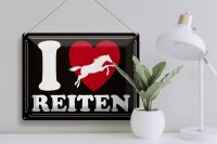 Blechschild Spruch 40x30cm Pferde i love reiten Herz