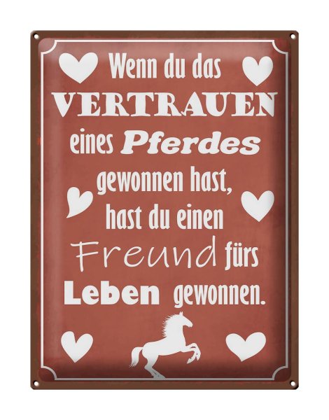 Blechschild Spruch 30x40cm Vertrauen eines Pferdes Freund