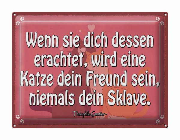 Blechschild Spruch 40x30cm Katze dein Freund niemals Sklave