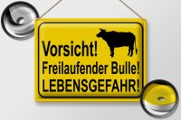 Blechschild Hinweis 40x30cm Vorsicht freilaufender Bulle