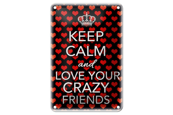 Blechschild Spruch 12x18cm Keep Calm and love crazy friends
