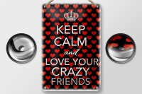 Blechschild Spruch 12x18cm Keep Calm and love crazy friends