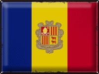 Blechschild Flagge Andorra 40x30cm Retro Flag of Andora