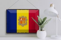 Blechschild Flagge Andorra 40x30cm Retro Flag of Andora