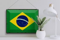 Blechschild Flagge Brasilien 40x30cm Retro Flag of Brazil