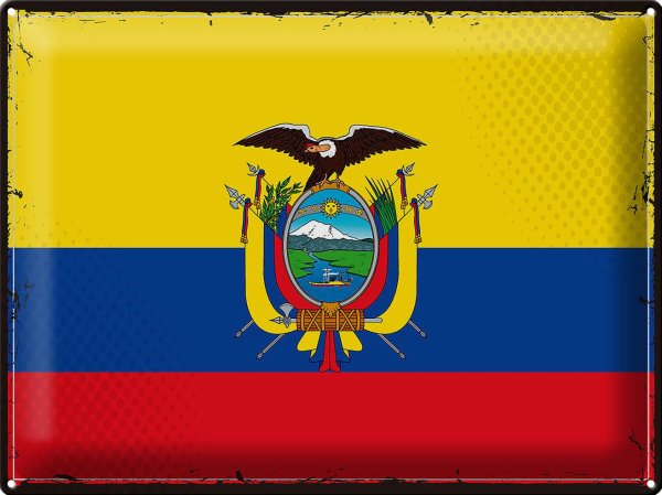 Blechschild Flagge Ecuadors 40x30cm Retro Flag of Ecuador