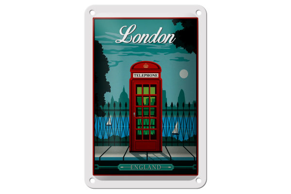 Blechschild London 12x18cm red Telephone England Telefon