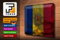 Blechschild Flagge Andorra 40x30cm Flag of Andora Rost