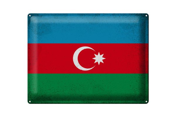 Blechschild Flagge Aserbaidschan 40x30cm Azerbaijan Vintage