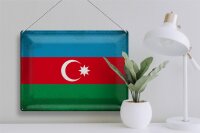 Blechschild Flagge Aserbaidschan 40x30cm Azerbaijan Vintage