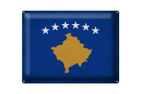 Blechschild Flagge Kosovo 40x30cm Flag of Kosovo Vintage