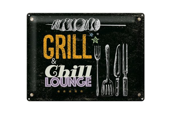 Blechschild Spruch Grill & Chill Fleisch Grillen 40x30cm
