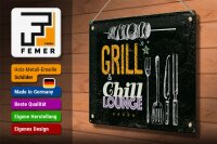 Blechschild Spruch Grill & Chill Fleisch Grillen 40x30cm