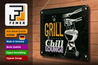 Blechschild Spruch Grill & Chill Lounge 5 Sterne 40x30cm