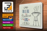 Blechschild Spruch Chill & Chill Barbecue Lounge 40x30cm