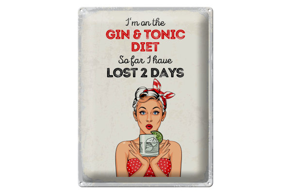 Blechschild Spruch I`m on the Gin & Tonic Diet rot 30x40cm