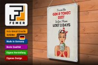 Blechschild Spruch I`m on the Gin & Tonic Diet rot 30x40cm