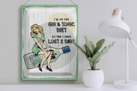 Blechschild Spruch Pinup I´m on the Gin & Tonic Diet 30x40cm