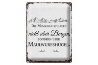 Blechschild Spruch Menschen stolpern nicht über Bergen 30x40cm